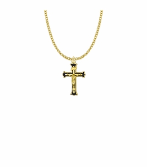 1 Inch 14KT Gold Plated Over Sterling Silver Black Border Crucifix Necklace