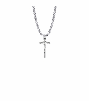 1 Inch Sterling Silver Antique Papal Crucifix Necklace