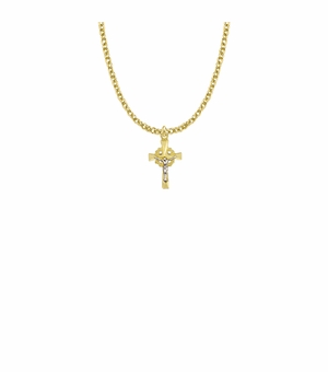 11/16 Inch Two-Tone 18KT Gold Plated Over Sterling Silver Filigree Crucifix Necklace