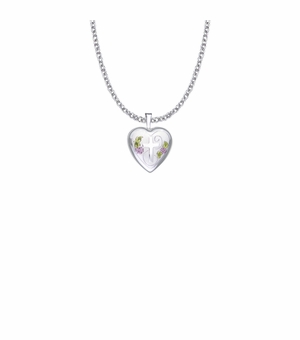 13/16 Inch Sterling Silver and Enameled Rose with Cross on Heart Locket Necklace