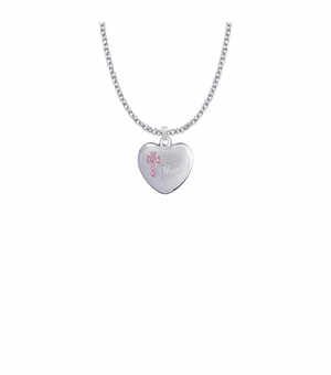 13/16 Inch Sterling Silver Faith Pink CZ Stone Ribbon and Heart Medal