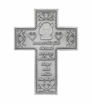 5-5/8 Inch Antiqued Pewter Girl Blessing Wall Cross