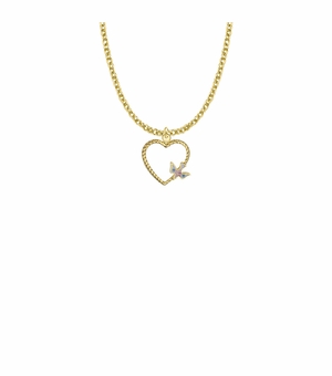 5/8 Inch 18KT Gold Plated Over Sterling Silver Enameled Dove and Open Heart Necklace