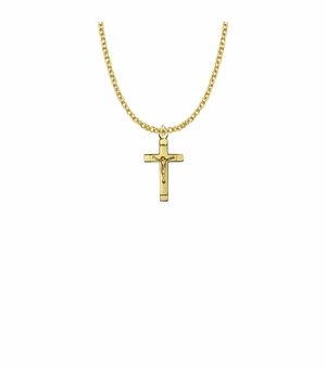 7/8 Inch 18KT Gold Plated Over Sterling Silver Satin Finish with Polished Ends Crucifix Necklace