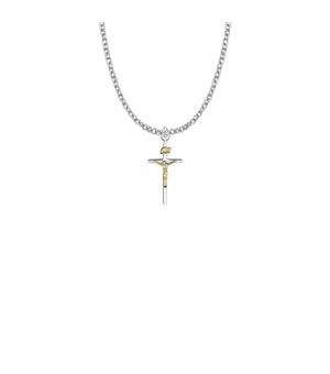 7/8 Inch Two-Tone Sterling Silver Stick Crucifix Necklace