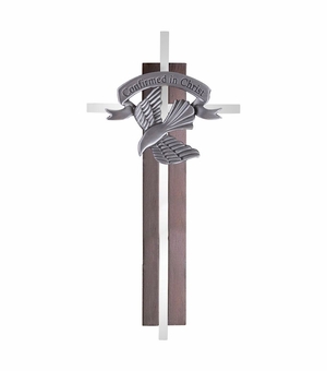 7 Inch Dark Wood and Silver Plated Confirmed in Christ Wall Cross