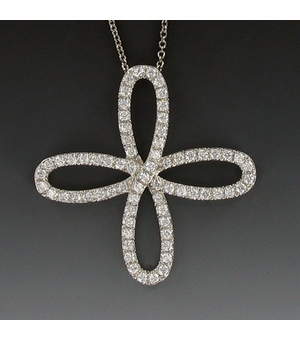 Sterling Silver Crystal Bow Cross with Set Cubic Zirconia Stones